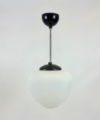 Czech White Milk Glass and Bakelite Pendant Lamp from Napako, 1940s-ZCY-2035679