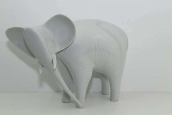 Czech White Porcelain Elephant from Royal Dux, 1960s-ZWH-796623