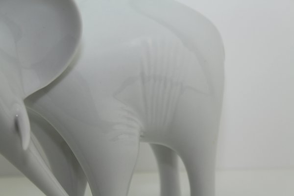 Czech White Porcelain Elephant from Royal Dux, 1960s-ZWH-796623