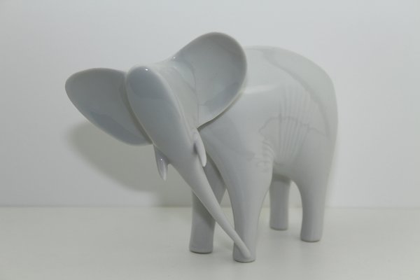 Czech White Porcelain Elephant from Royal Dux, 1960s-ZWH-796623