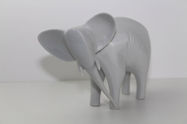 Czech White Porcelain Elephant from Royal Dux, 1960s-ZWH-796623