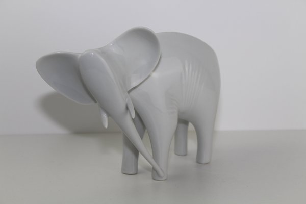 Czech White Porcelain Elephant from Royal Dux, 1960s-ZWH-796623