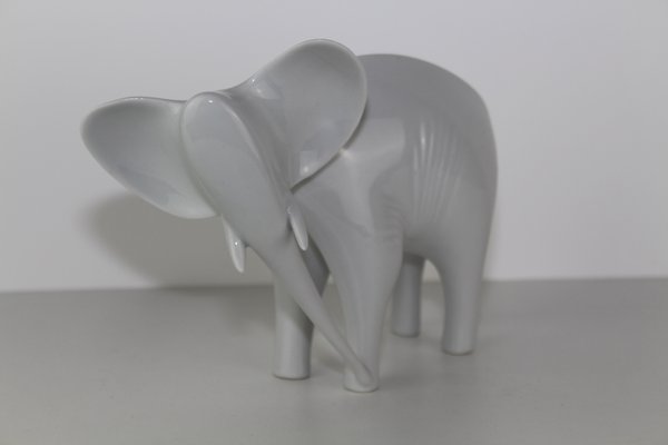 Czech White Porcelain Elephant from Royal Dux, 1960s-ZWH-796623