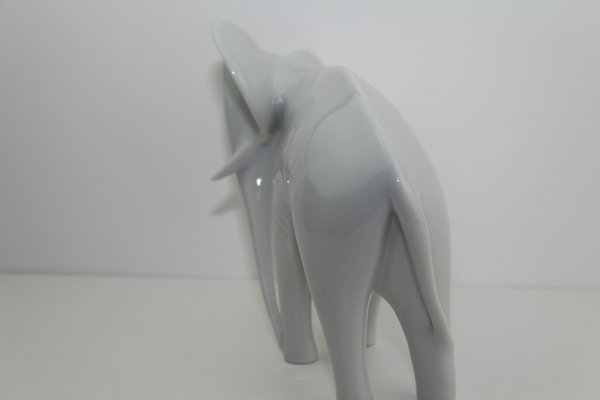 Czech White Porcelain Elephant from Royal Dux, 1960s-ZWH-796623