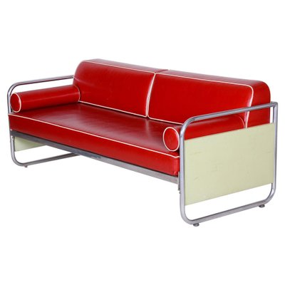 Czechian Bauhaus Sofa in Leather and Chrome from Vichr & Spol, 1930s-WHY-1231880