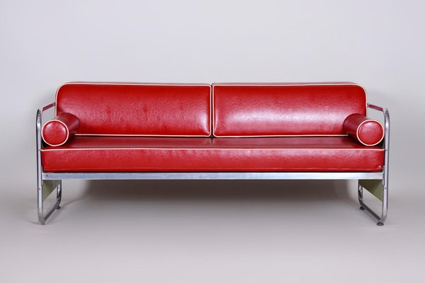 Czechian Bauhaus Sofa in Leather and Chrome from Vichr & Spol, 1930s-WHY-1231880