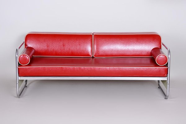 Czechian Bauhaus Sofa in Leather and Chrome from Vichr & Spol, 1930s-WHY-1231880