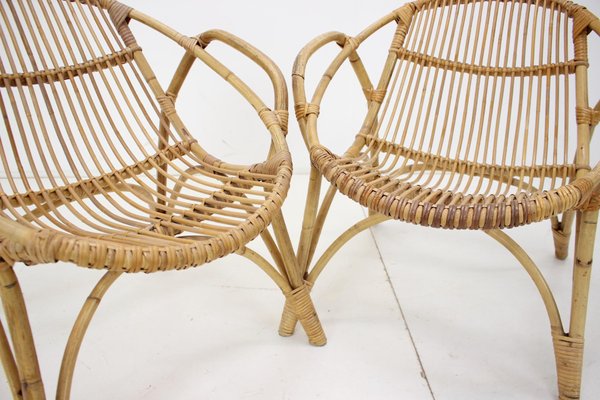 Czechoslovakia Lounge Chairs in Rattan by Alan Fuchs, 1960s, Set of 2-TZ-1383606