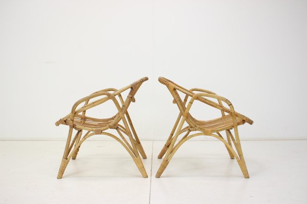 Czechoslovakia Lounge Chairs in Rattan by Alan Fuchs, 1960s, Set of 2-TZ-1383606