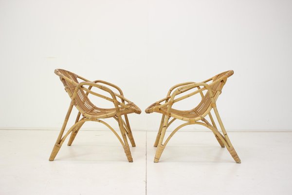 Czechoslovakia Lounge Chairs in Rattan by Alan Fuchs, 1960s, Set of 2-TZ-1383606