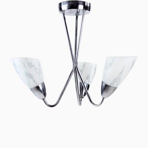 Czechoslovakian Brussels Style Chrome & Glass Ceiling Lamp, 1960s-UL-909174