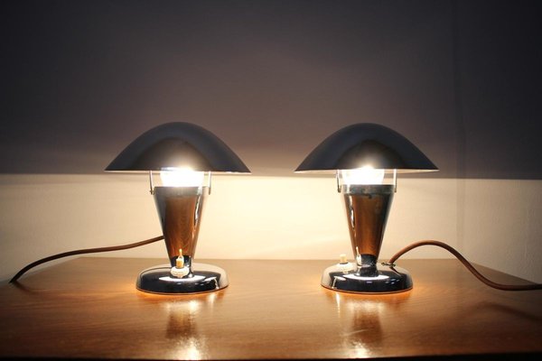 Czechoslovakian Chromed Lamps, 1930s, Set of 2-TZ-834226