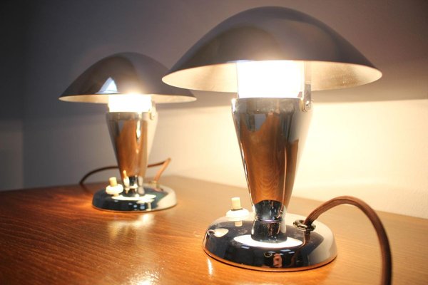 Czechoslovakian Chromed Lamps, 1930s, Set of 2-TZ-834226