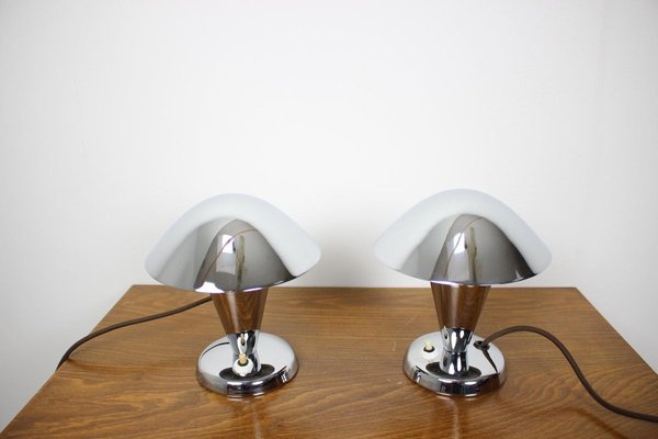 Czechoslovakian Chromed Lamps, 1930s, Set of 2-TZ-834226