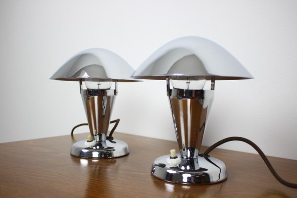 Czechoslovakian Chromed Lamps, 1930s, Set of 2-TZ-834226