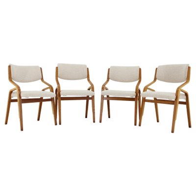 Czechoslovakian Dining Chairs in Bentwood and Boucle Fabric, 1970s, Set of 4-TZ-1382402