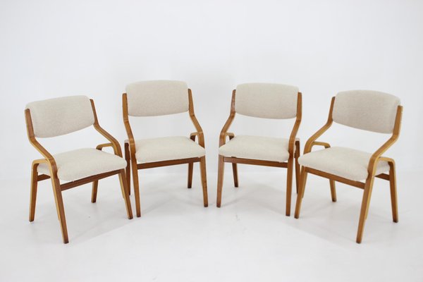 Czechoslovakian Dining Chairs in Bentwood and Boucle Fabric, 1970s, Set of 4-TZ-1382402