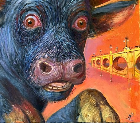 Dagnia Cherevichnika, Portrait of a Bull, 2024, Oil on Canvas-FNC-2033638