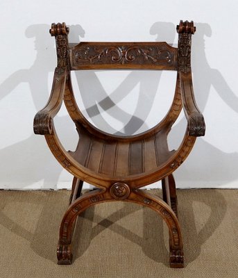 Dagobert Curule Armchair in Solid Walnut, 1900-RVK-1154705