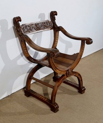 Dagobert Curule Armchair in Solid Walnut, 1900-RVK-1154705