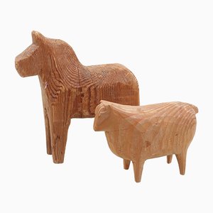 Dalecarlian Horse & Sheep, 1850s, Set of 2-VAP-985407