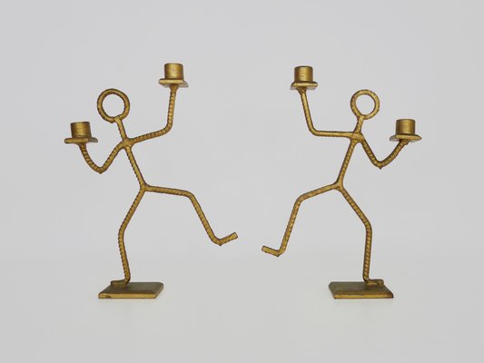 Dancing Man Candleholders in Welded Metal Rod, 1970s, Set of 2-MZP-1765489