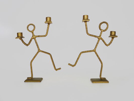 Dancing Man Candleholders in Welded Metal Rod, 1970s, Set of 2-MZP-1765489