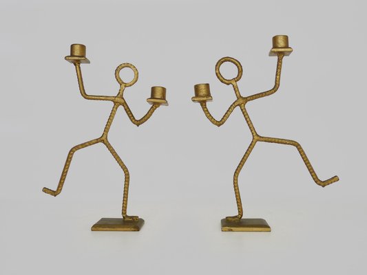 Dancing Man Candleholders in Welded Metal Rod, 1970s, Set of 2-MZP-1765489