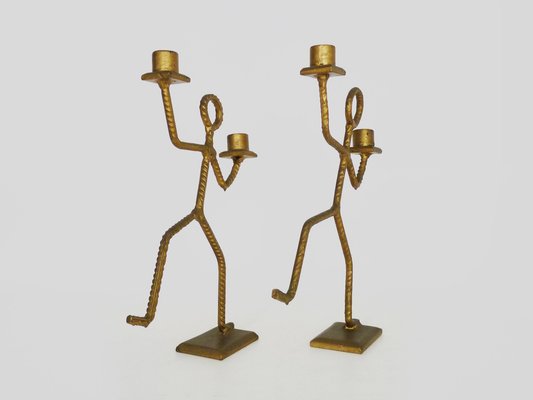 Dancing Man Candleholders in Welded Metal Rod, 1970s, Set of 2-MZP-1765489