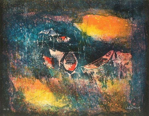 Dang Lebadang, Paysage du Vietnam - village de pêcheurs III, 1970s, Lithograph-FMZ-1135632