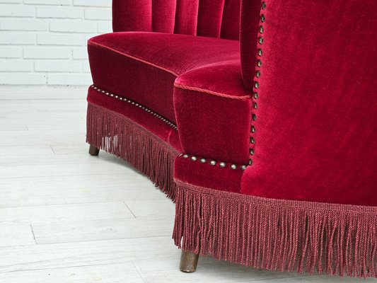 Danish 2-Seater Banana Sofa in Cherry-Red Velour, 1970s-TMW-2016409