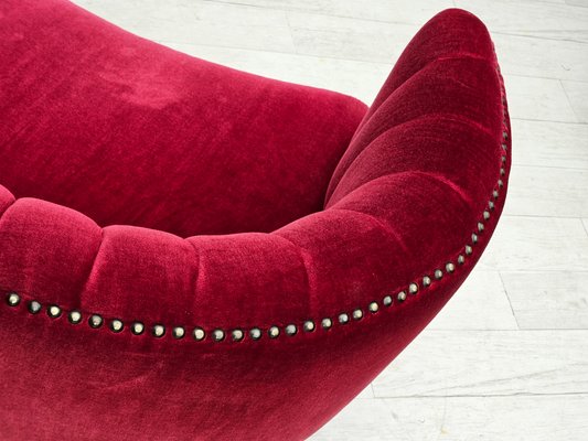 Danish 2-Seater Banana Sofa in Cherry-Red Velour, 1970s-TMW-2016409