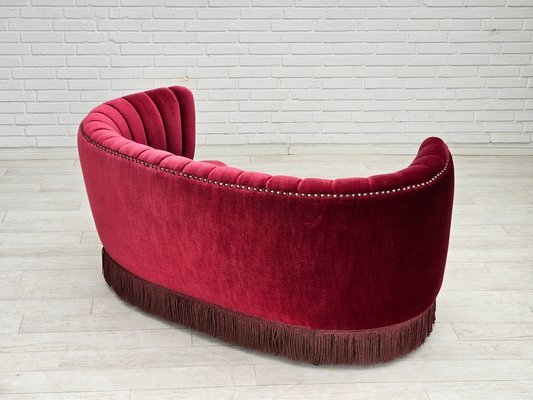 Danish 2-Seater Banana Sofa in Cherry-Red Velour, 1970s-TMW-2016409