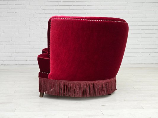 Danish 2-Seater Banana Sofa in Cherry-Red Velour, 1970s-TMW-2016409