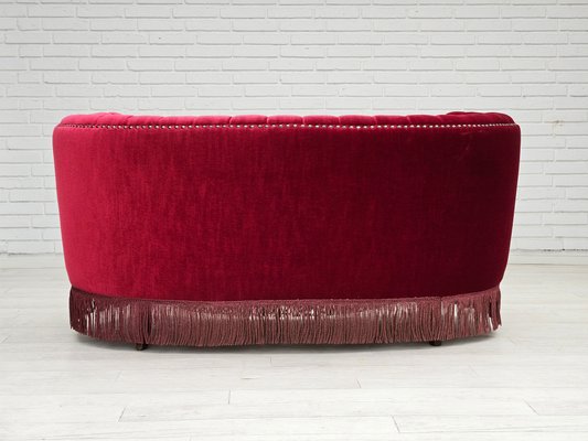 Danish 2-Seater Banana Sofa in Cherry-Red Velour, 1970s-TMW-2016409