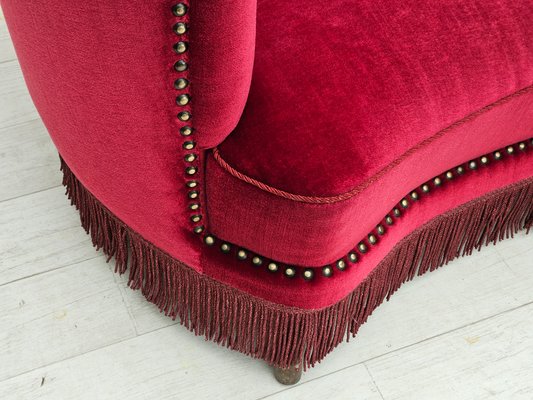 Danish 2-Seater Banana Sofa in Cherry-Red Velour, 1970s-TMW-2016409