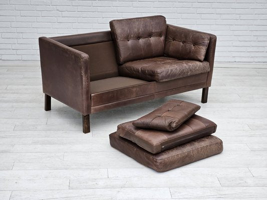 Danish 2-Seater Sofa in Brown Leather, 1970s-TMW-1735581