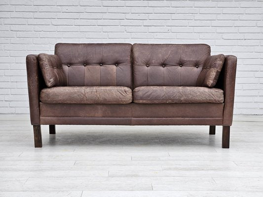 Danish 2-Seater Sofa in Brown Leather, 1970s-TMW-1735581