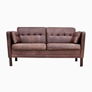 Danish 2-Seater Sofa in Brown Leather, 1970s-TMW-1735581