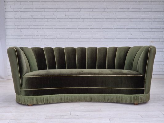 Danish 3-Seater Banan Sofa in Dark Green Velour, 1960s-TMW-2032481