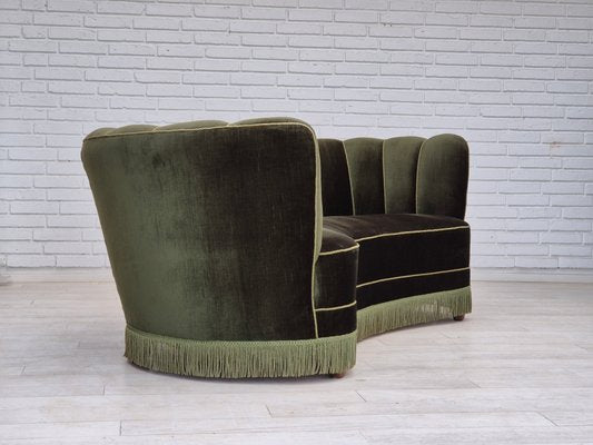 Danish 3-Seater Banan Sofa in Dark Green Velour, 1960s-TMW-2032481