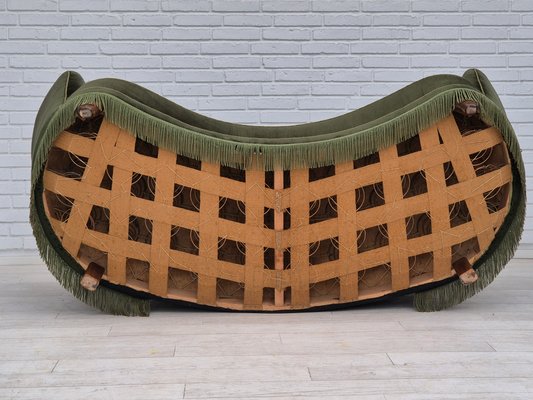 Danish 3-Seater Banan Sofa in Dark Green Velour, 1960s-TMW-2032481