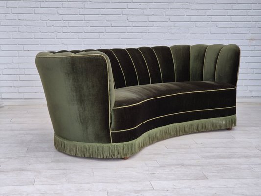 Danish 3-Seater Banan Sofa in Dark Green Velour, 1960s-TMW-2032481