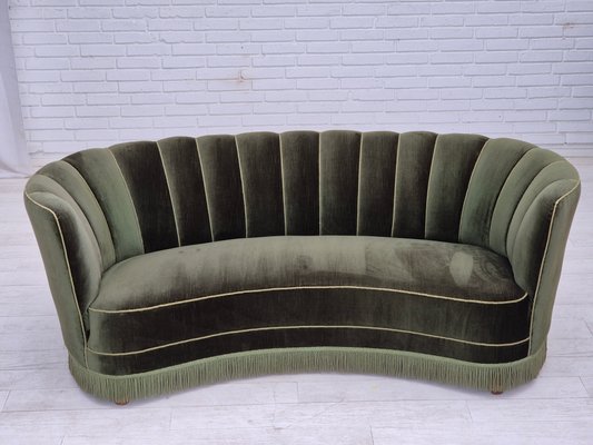 Danish 3-Seater Banan Sofa in Dark Green Velour, 1960s-TMW-2032481