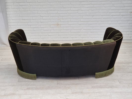 Danish 3-Seater Banan Sofa in Dark Green Velour, 1960s-TMW-2032481