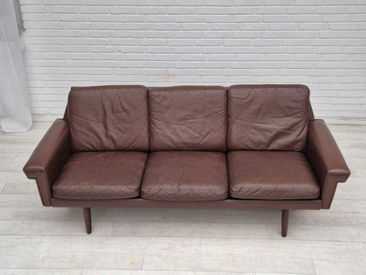 Danish 3-Seater Sofa in Brown Leather, 1970s-TMW-2028162