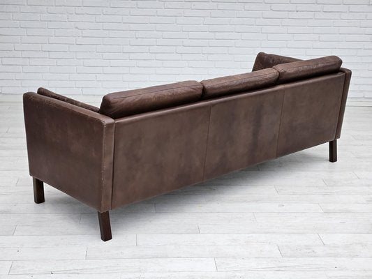 Danish 3-Seater Sofa in Brown Leather, 1970s-TMW-1735577