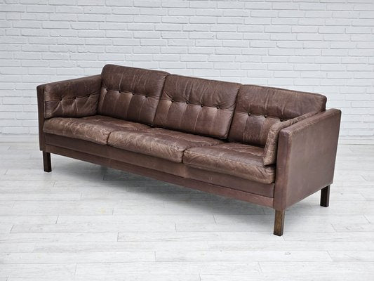 Danish 3-Seater Sofa in Brown Leather, 1970s-TMW-1735577