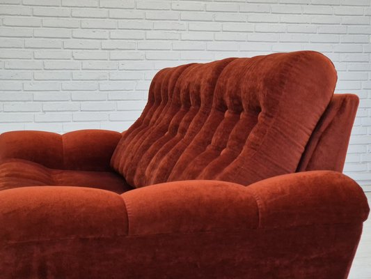 Danish 3 Seater Sofa in Brown-Red Velour, 1980s-TMW-1814774