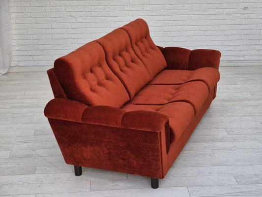 Danish 3 Seater Sofa in Brown-Red Velour, 1980s-TMW-1814774